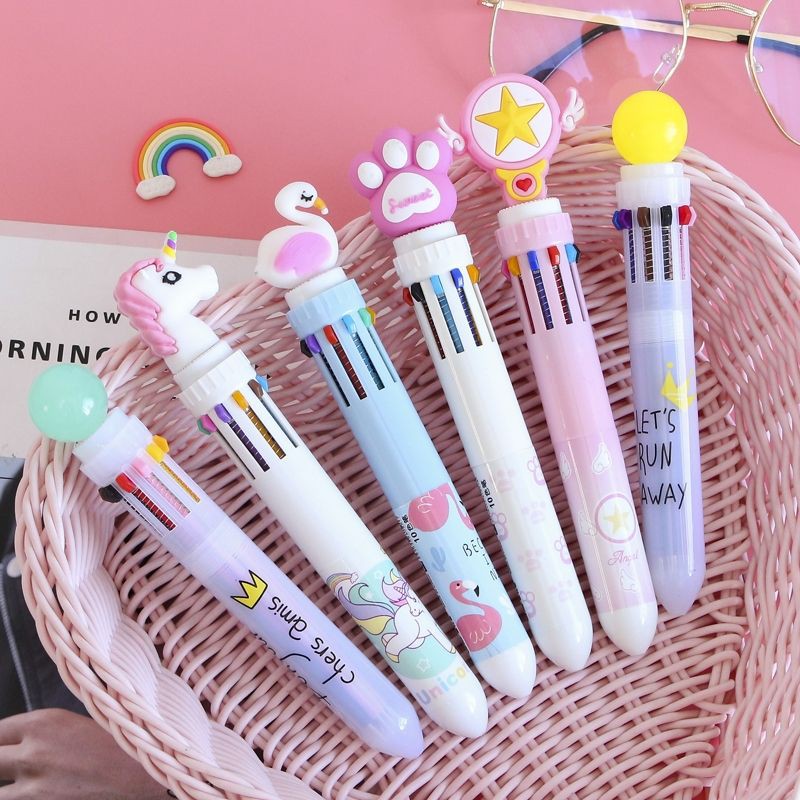 BÚT BI BẤM 10 MÀU NHIỀU HÌNH ĐÁNG YÊU - GIAO HÌNH NGẪU NHIÊN (VĂN PHÒNG PHẨM GIÁ RẺ)