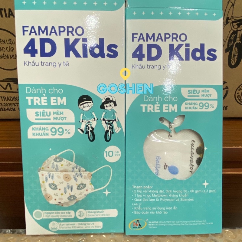 (FAMAPRO 4D KIDS) Khẩu Trang Y Tế Cao Cấp Trẻ Em Từ 3 đến 10 tuổi FAMAPRO 4D KIDS