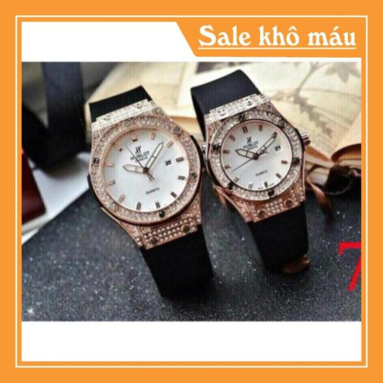 [Free Ship]  [Chất] Đồng Hồ Nam Nữ Hublot HBL2424 Dây Silicon Hương Vani Mặt tròn viền đính đá MTP-STORE