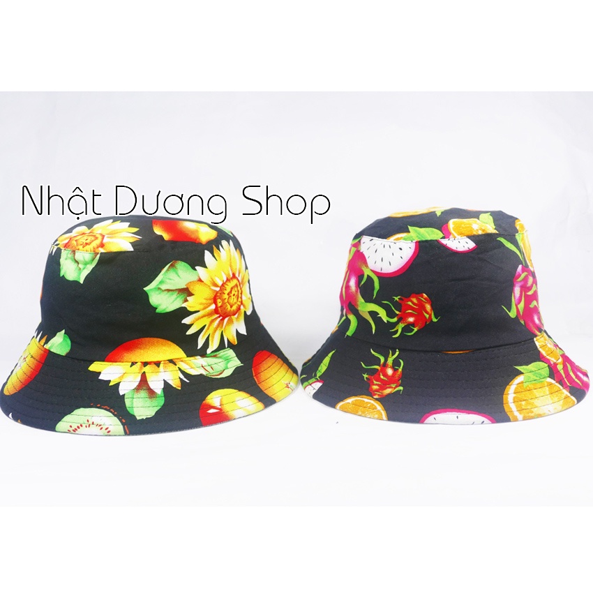 Nón bucket tai bèo hình trái cây , chất liệu vải Cotton thoáng mát size 55cm.