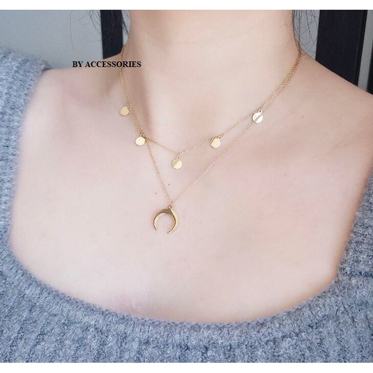 Dây chuyền titan layer 2 tầng mặt tròn và mặt trăng không gỉ