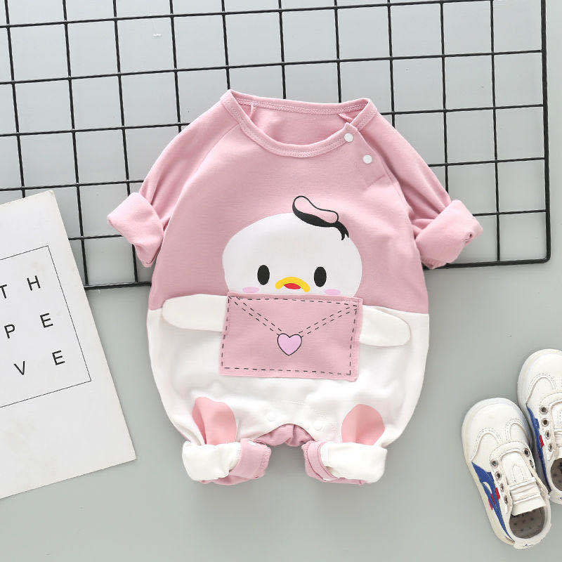 Áo liền quần cotton tay dài họa tiết hoạt hình 2021 cho bé 0-2 tuổi