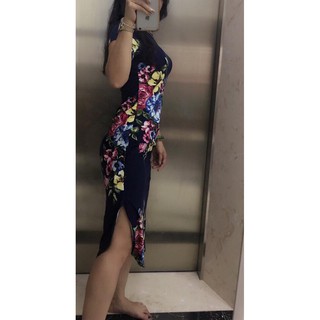 Váy hoa body dáng dài xẻ tà