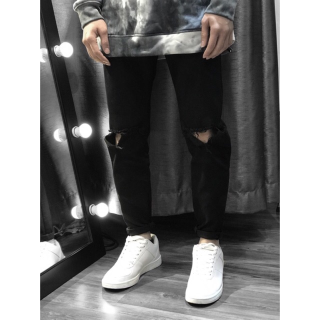 Quần jeans đen rách gối NP16 Brocode