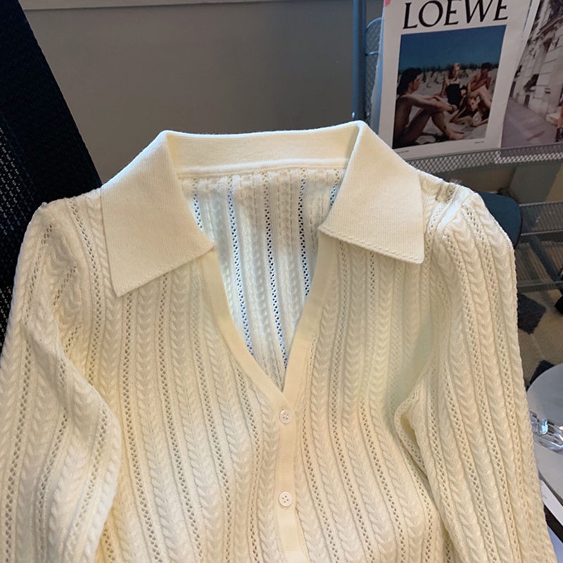 Áo Cardigan Dệt Kim Tay Dài Cổ polo Phong Cách Mới Mùa Thu Cho Nữ