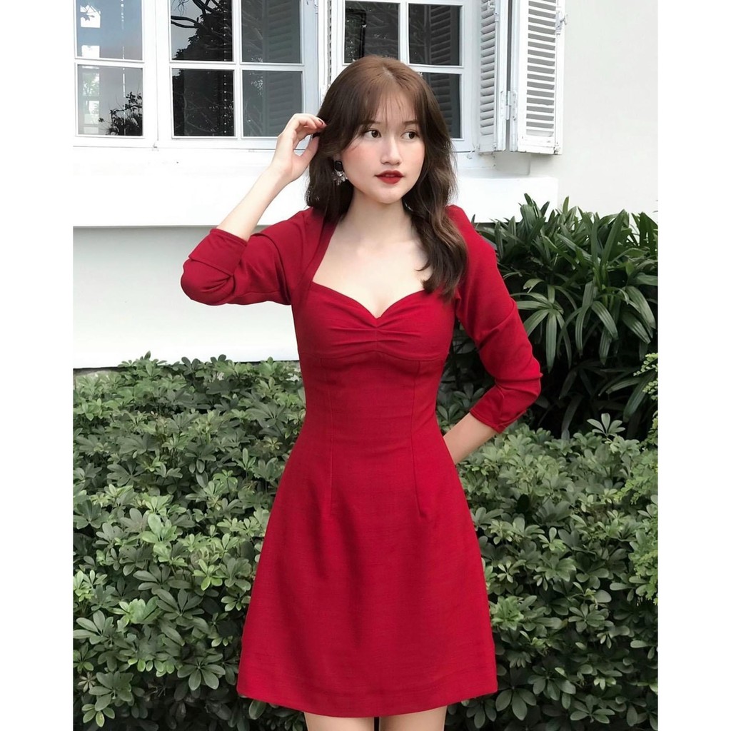 Đầm dự tiệc bigsize tay dài dún ngực chất đẹp Laluas