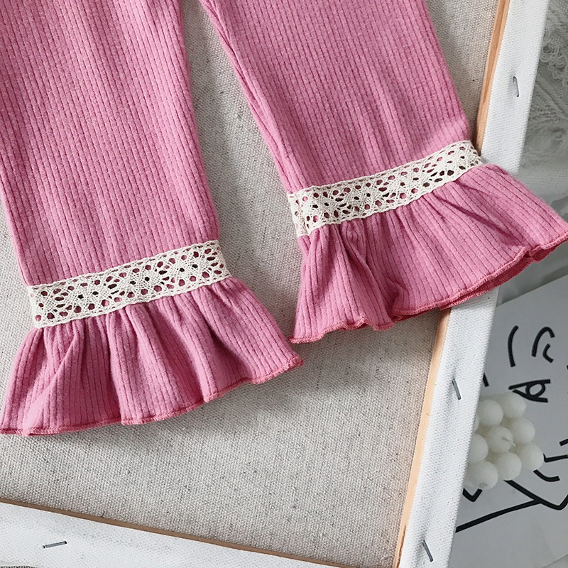 Quần legging màu trơn phối ren xinh xắn thời trang mùa thu theo phong cách hàn quốc cho bé gái