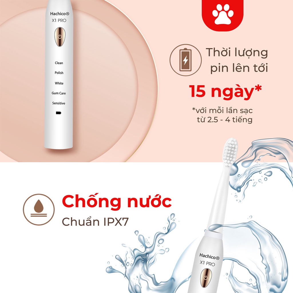 Bàn Chải Đánh Răng Điện HACHICO X1 PRO 5 Chế Độ Rung Giúp Răng Trắng Sáng, Sạch Sâu, Siêu Bền, Tiện Lợi Có Bảo Hành