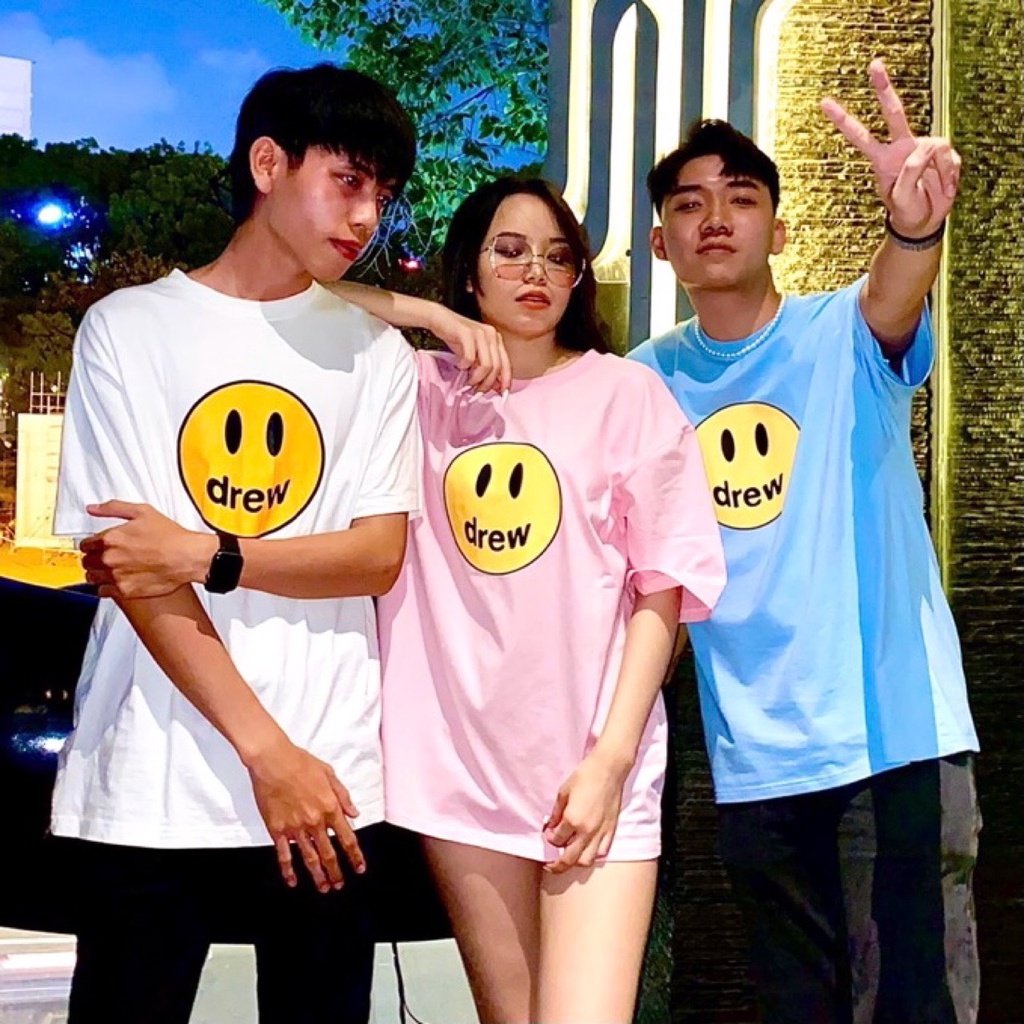 Áo thun unisex tay lỡ nam nữ, Drew House mặt cười Form rộng, chất Cotton, thời trang cá tính phong cách Hàn Quốc