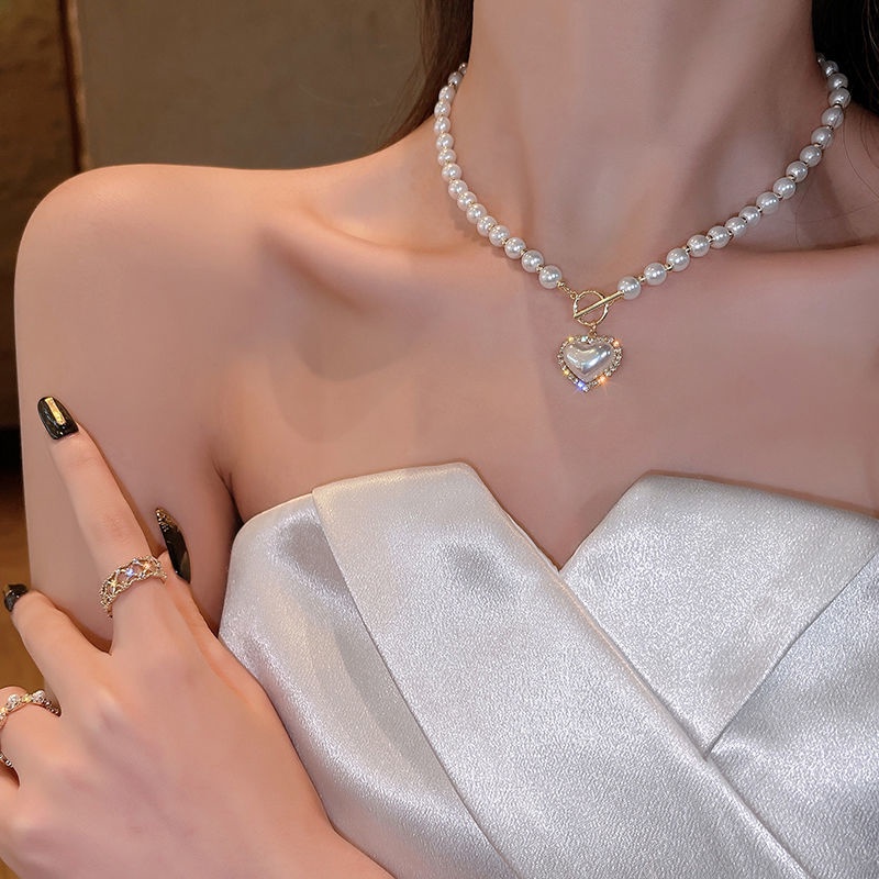 Vòng Cổ Mặt Trái Tim Đính Ngọc Trai Phong Cách Thời Trang Hàn Quốc Dành Cho Nữ