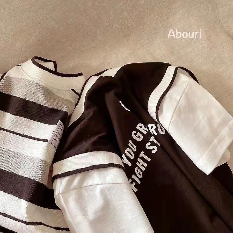 [Hàng Sẵn Sàng!!]Áo Sơ Mi Tay Ngắn Kẻ Sọc Thời Trang Cho Bé TraiÁo Thun Tay Ngắn Giả Hai Lớp Họa Tiết Kẻ Sọc Thời Trang Mùa Hè Phong Cách Hàn Quốc Cho Bé Trai