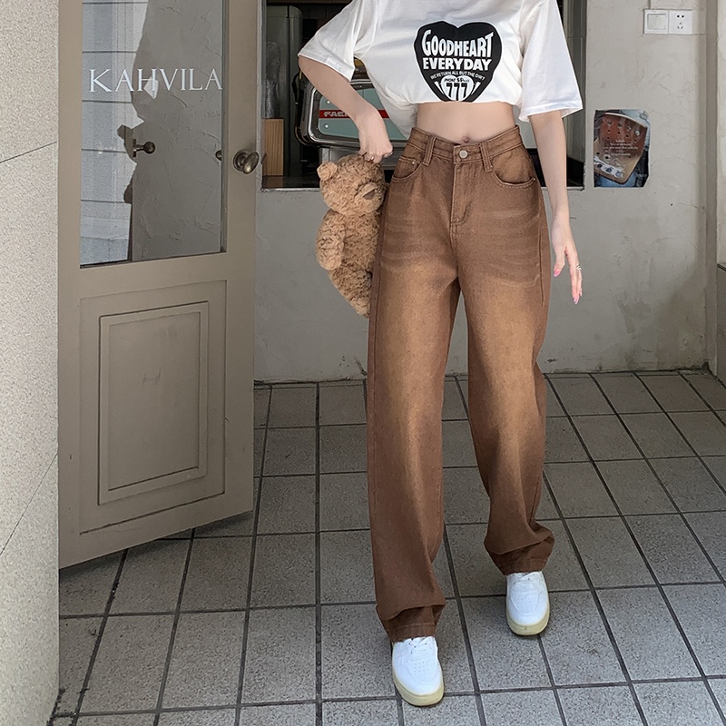 Quần Jeans Nữ Dài Lưng Cao Ống Rộng Thời Trang Hàn