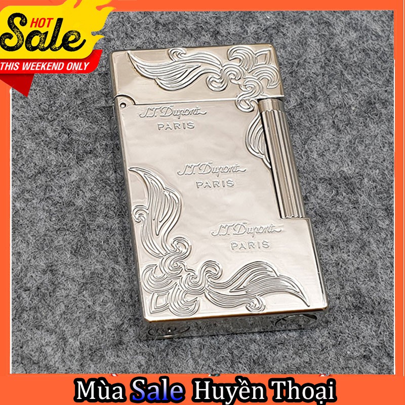 Quẹt Bật Khò Đánh Lửa D.upont D22T Họa Tiết Hoa Văn 2 Cạnh Khắc Chữ S.T D.upont Paris Cao Cấp