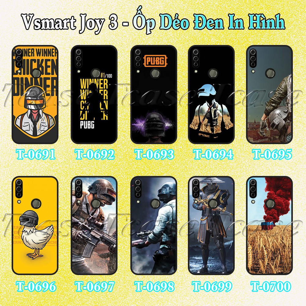 Ốp lưng Vsmart Joy 3 dẻo đen in hình BST Game PUBG Mobile