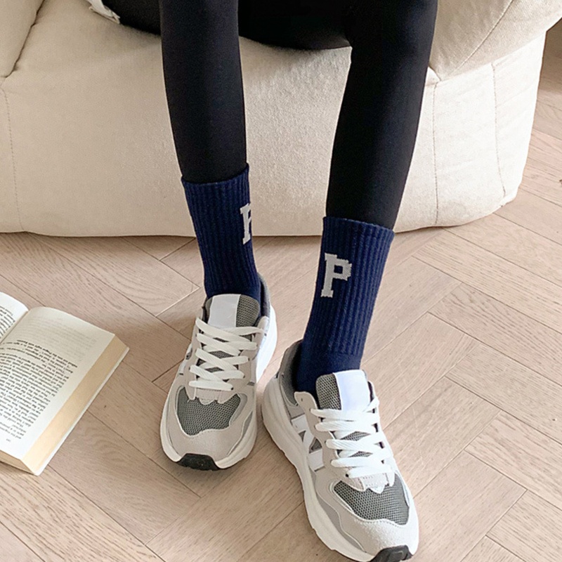 Xixi Vớ Cotton Cổ Vừa Màu Trơn In Chữ P Phong Cách Harajuku Đường Phố Hip Hop Đường Phố Cho Nam Nữ