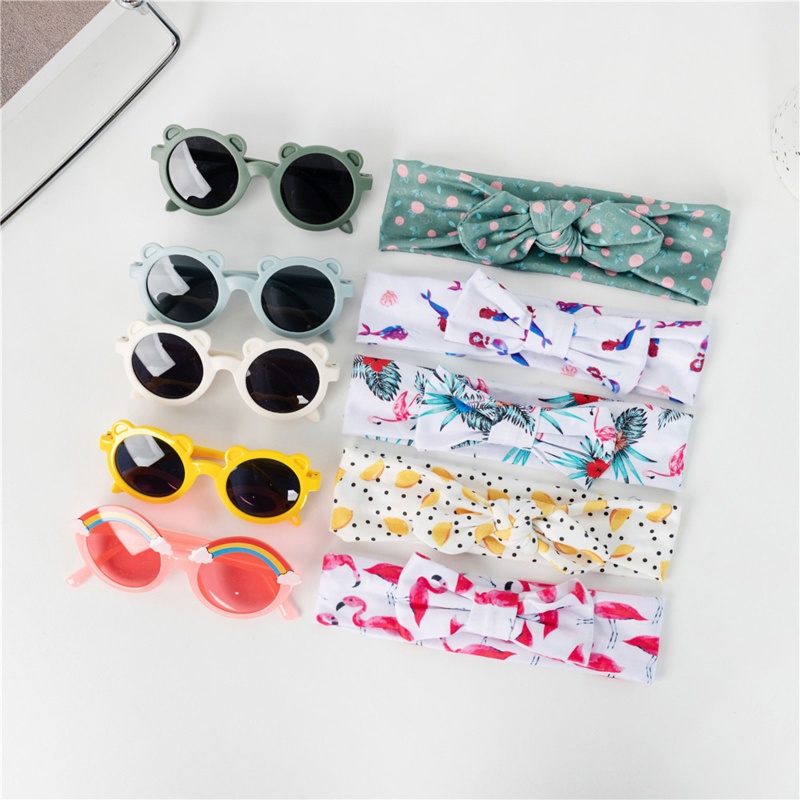 Set 2 Món Kính Mát Và Băng Đô Nơ Chống Tia UV Dành Cho Bé Trai Bé Gái Sơ Sinh Ra Ngoài