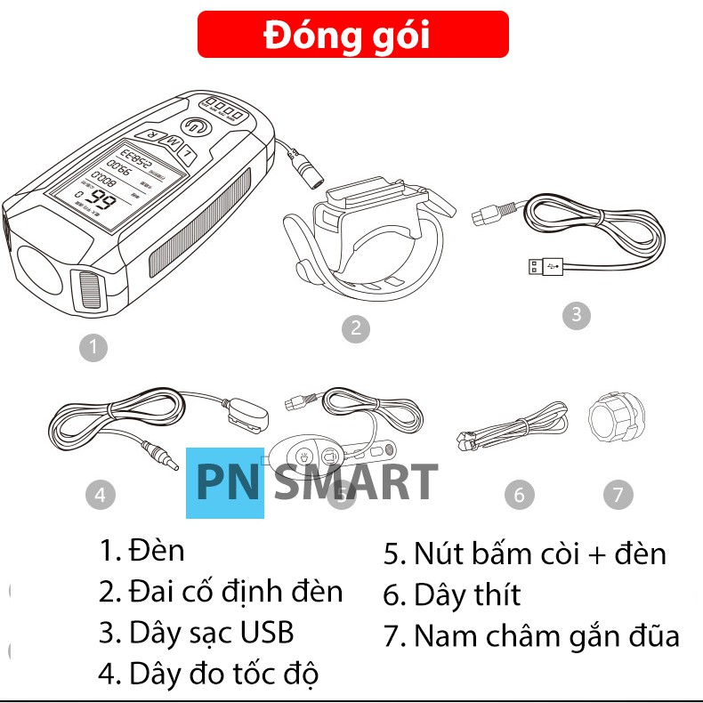 (3 IN 1)  Đèn xe đạp siêu sáng đa năng có Đồng hồ đo tốc độ và Còi cao cấp