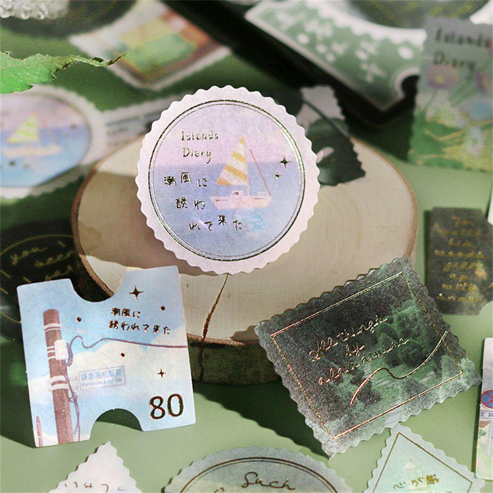 Set 45 Sticker Dán Trang Trí Album Ảnh DIY Hình Khu Rừng Đầy Sao Phong Cách Retro