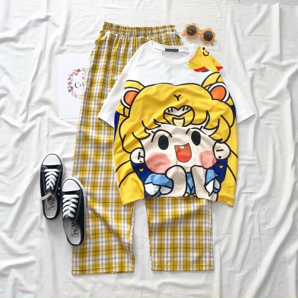 Set đồ bộ nữ quần caro kate ống rộng NHIỀU MẪU 3, đồ bộ hoạt hình Freesize Molly Fashion | BigBuy360 - bigbuy360.vn