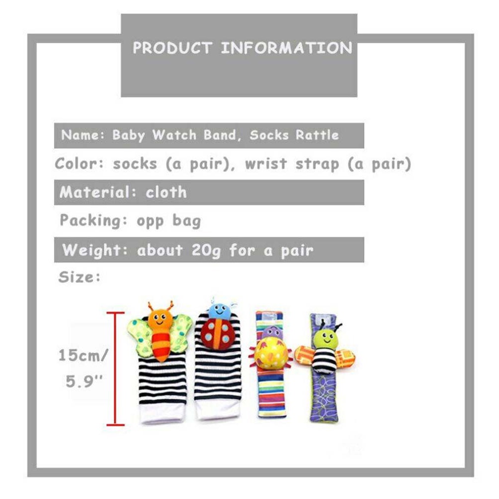 4pcs set Baby Rattle Set Sensory Toys Foot-finder Socks Wrist Rattles Bracelet Soft Toys