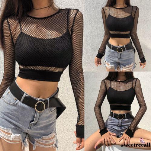 Áo lửng tay dài phối lưới quyến rũ cho nữ