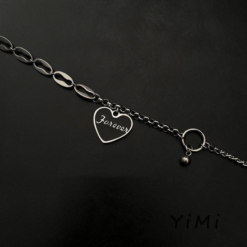 Vòng cổ bằng thép không gỉ trái tim màu đen thời trang