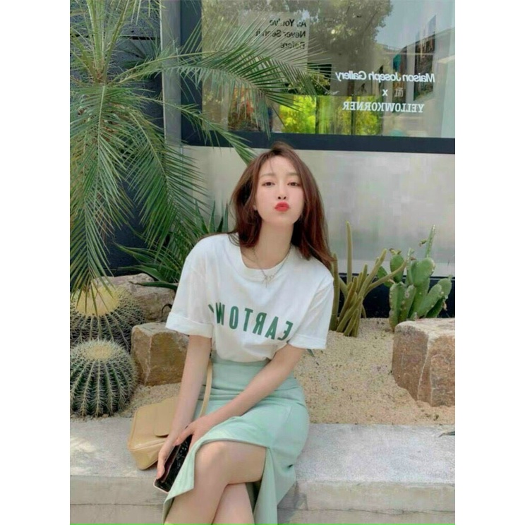 Áo thun in hình, chữ đơn giản trẻ trung màu xanh siêu xinh