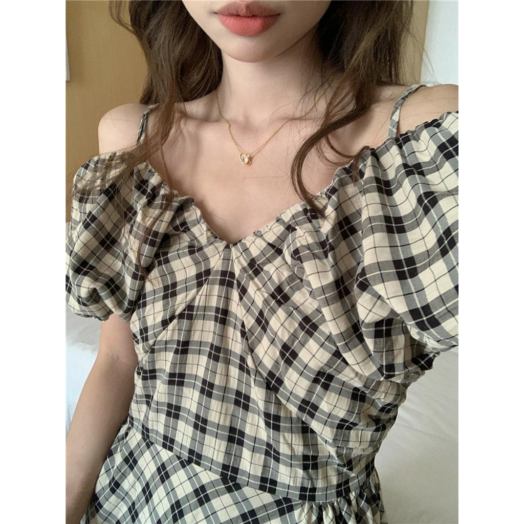 Đầm Ca Rô Thắt Dây Lãng Mạn Kiểu Pháp 63241