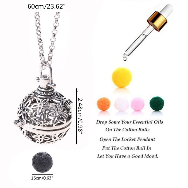 Ivy Antique Silver Aromatherapy Essential Oil Diffuser Locket Bottle Pendant Necklace with Lava Stone Fashion Jewelry