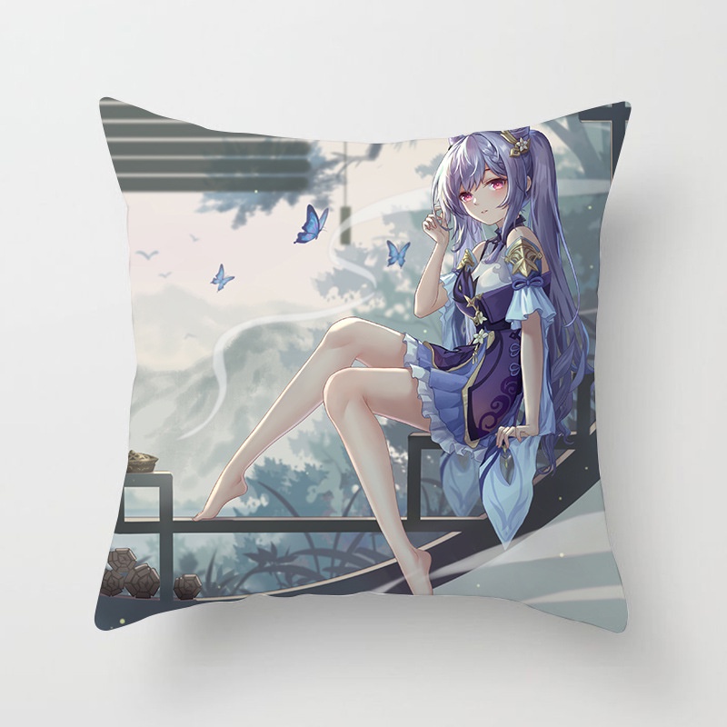 Gối ôm vuông tựa lưng Genshin Impact 45x45cm Zhongli Hutao Xiao Ayaka Paimon Keqing Ganyu Nhà lữ hành
