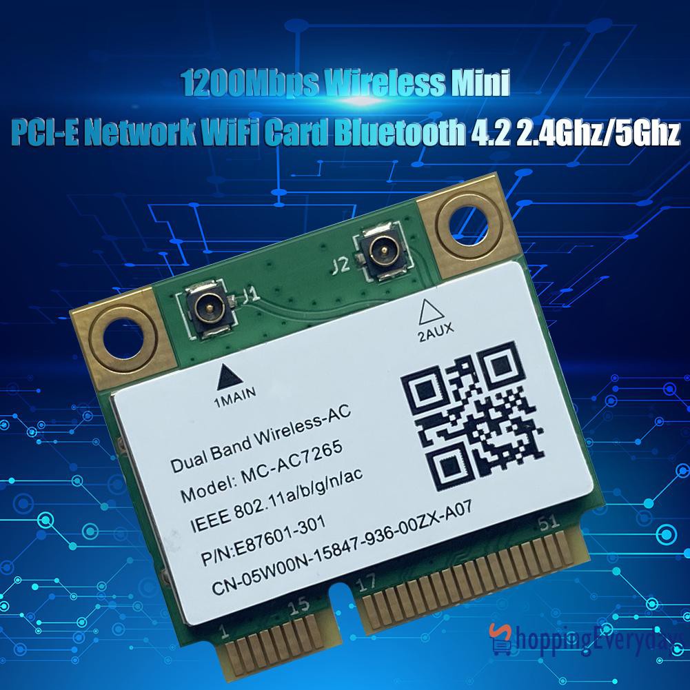Card Wifi Không Dây Mini Pci-E 1200mbps Kết Nối Bluetooth 4.2 2.4ghz / 5ghz