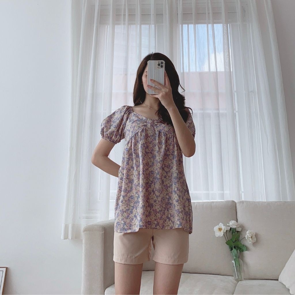 Bộ đồ bầu cộc tay M346 chất lụa hoa freesize từ 45 đến 70kg