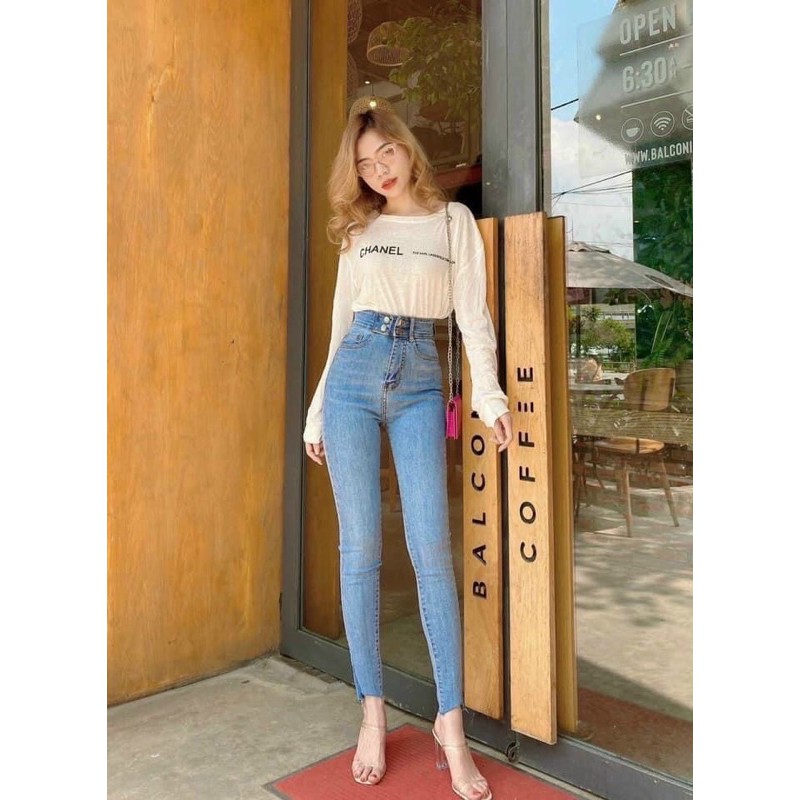 KÈM ẢNH THẬTQuần Jean xanh cạp cao 4 khuy