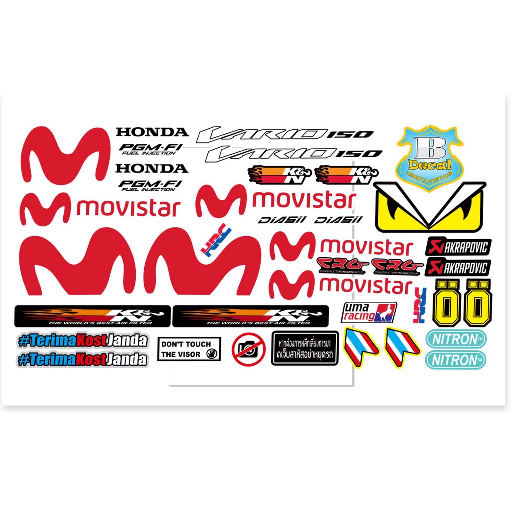 ( Quí khách vui lòng mang ra tiệm cho thợ dán ) Tem vario 150 Movistar đỏ