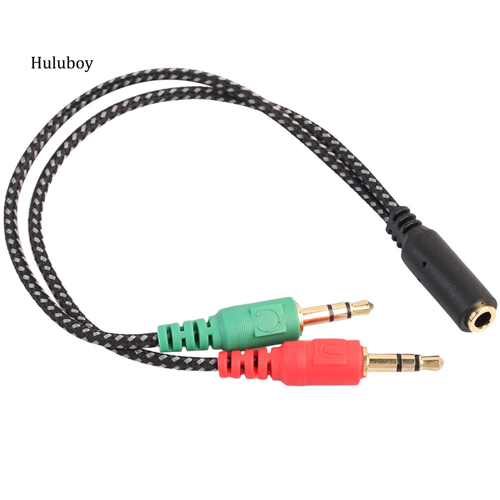 HLBY♠3.5mm 2 Male Plug to 1 Female Jack Audio Mic Headset Splitter Adapter Cable