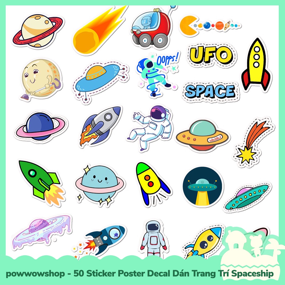[Sẵn VN - Hỏa Tốc] 50 Sticker Decal Dán Trang Trí Đa Năng Cho Nhiều Vật Dụng Mẫu Oled Spaceship Come To Space