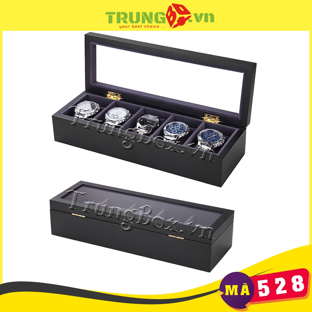 Hộp Đựng Đồng Hồ 5 Ngăn Vỏ Gỗ Sơn Mài, Nội Thất Bọc Nhung | SAIKE - Mã 505BV