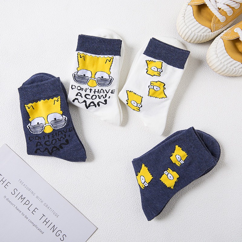 Set 4 đôi tất cổ cao Bivota vớ nam nữ họa tiết hoạt hình Simpson cực chất T88