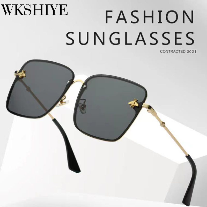 2021 New Fashion Lady Oversize Rimless Square Bee Sunglasses Women Men Small Bee Glasses Gradient Sun Glasses