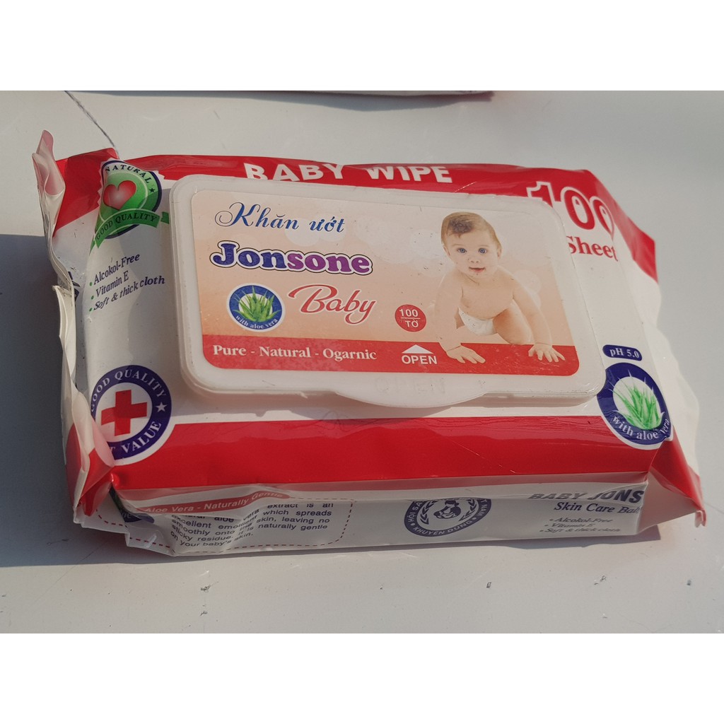 Khăn ướt Baby Jonsone 100 tờ, khăn ướt giá rẻ/ giá bán 1 bịch sp/ 100 tờ