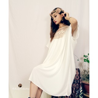ĐẦM VÁY DÁNG SUÔNG FORM RỘNG CAO CỔ ĐIỂN BIGSIZE TAY LỠ CÁNH DƠI MÀU TRẮNG BOHEMIAN  ĐẸP RẺ TRẺ TRUNG NIÊN S M L XL XXL