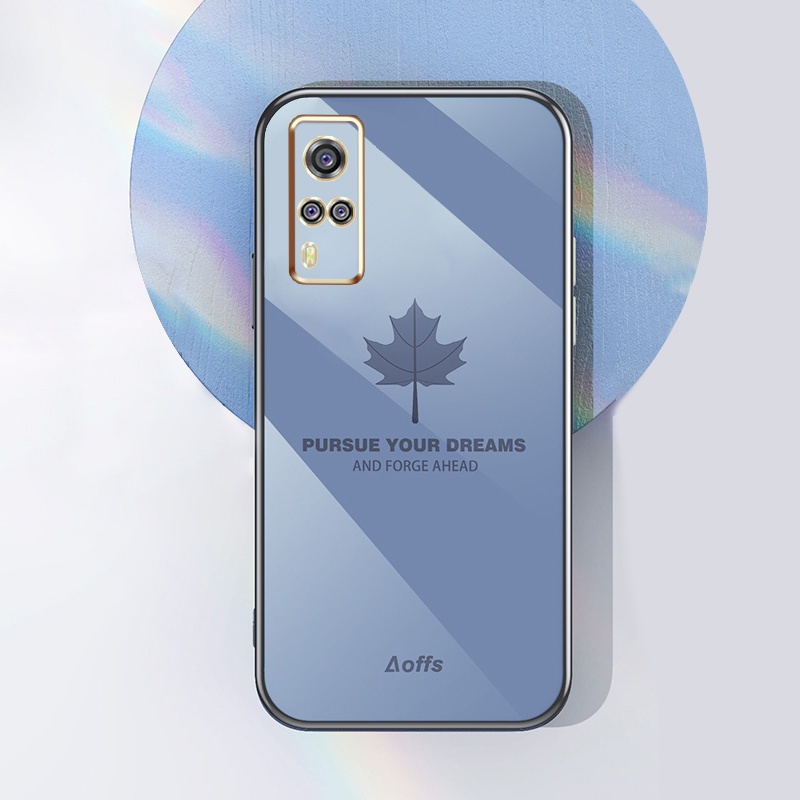 Ốp Điện Thoại Mềm Hình Vuông Mạ Điện Họa Tiết Lá Phong Cho Vivo Y51A Y51 2020 Y31 2020 Y53S 4G