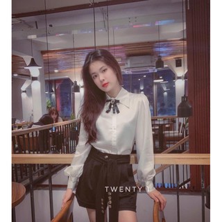 Áo sơ mi lụa trắng tay bồng