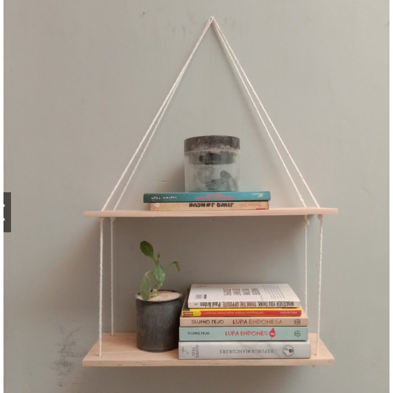 Giá treo đồ trang trí - Kệ treo tường dây thừng 2 tầng 30x10 cm
