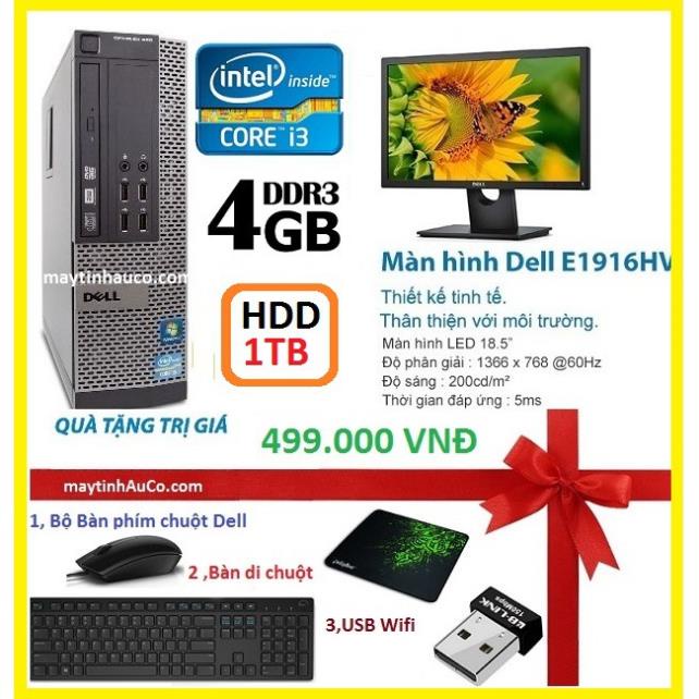 Máy tính để bàn đồng bộ Dell optiplex 390 ( Core i3 / 4G / 1000G ),Màn hình 18.5 Wide - Led, Tặng Bộ bàn phím chuột dell