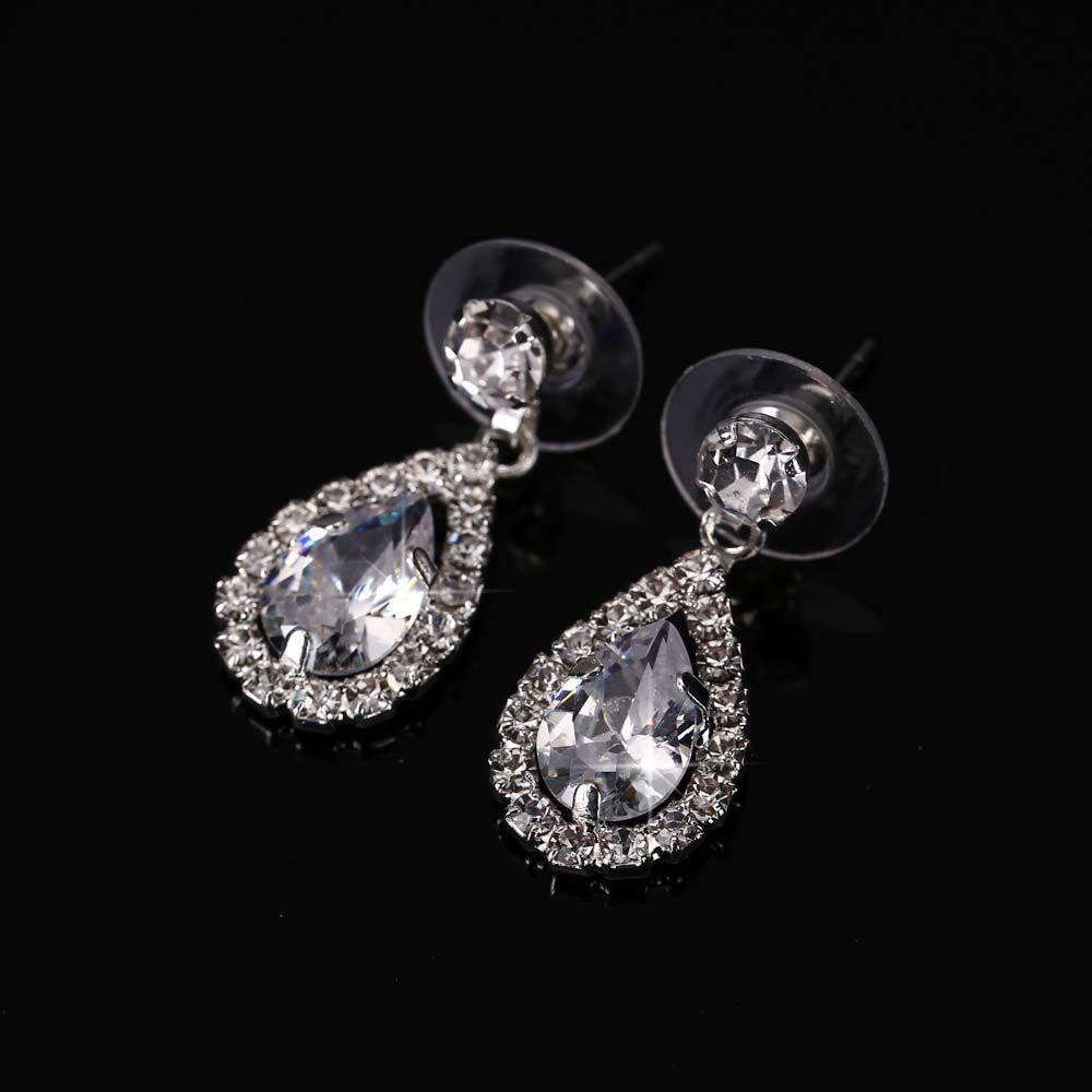 Bộ Trang Sức Đính Đá Zircon Thời Trang Sang Trọng Cho Nữ|Khuyên Tai Giọt Nước Thiên Thần
