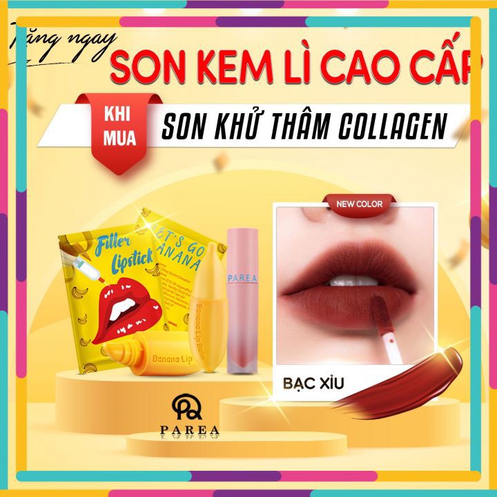 Son filler Khử Thâm Collagen, Son Chuối Banana fliller Lipstick, Tặng 01 Son Kem Siêu Lì P.A.R.E.A [ Auth ]