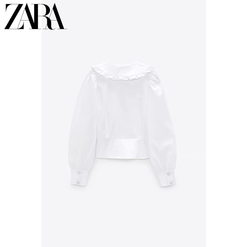 (Sẵn) Áo sơ mi trắng khuy đính ngọc Zaraaaa dư sịn