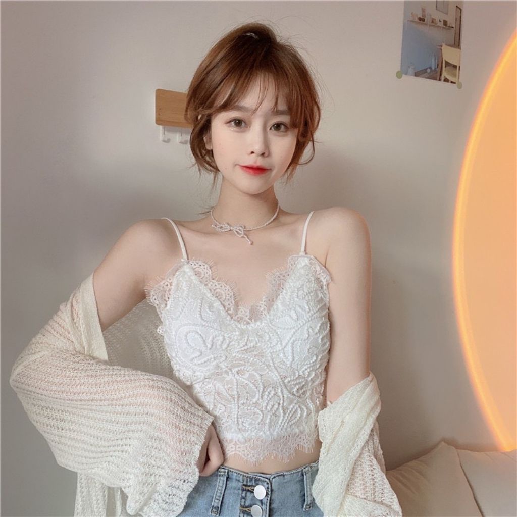 Áo bra nữ ren dài đẹp 2 dây, áo lót nữ không gọng phong cách crop top quyến rủ JOCOSI   B379