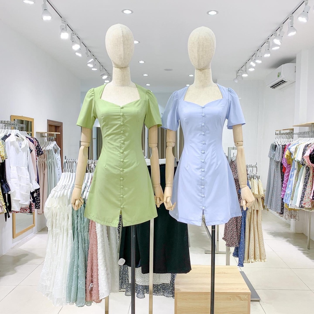 Đầm - váy tiểu thư trơn cúc bọc 2 màu